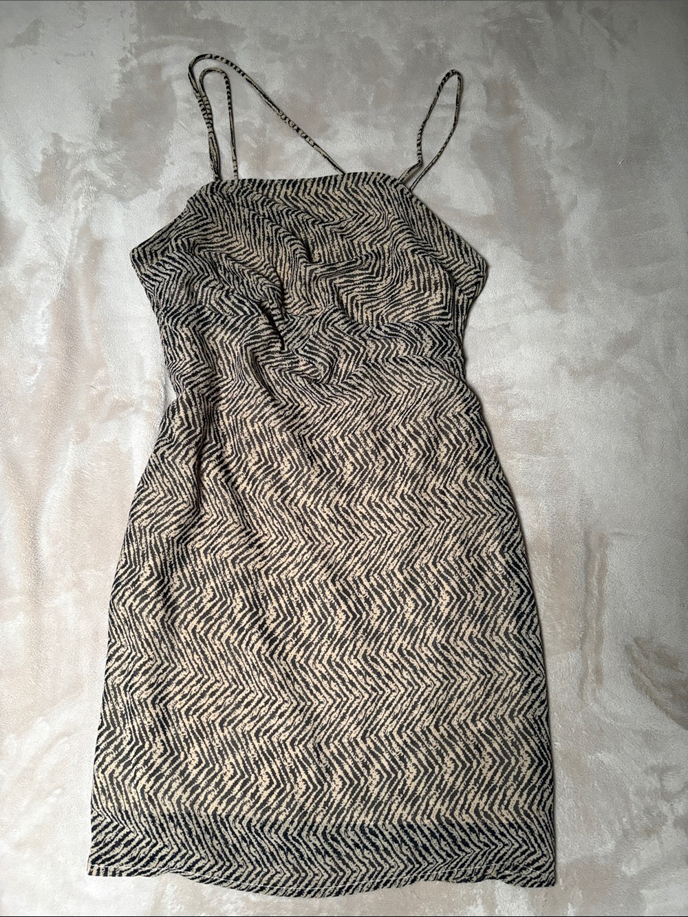 Forever 21 Beige and Black Zigzag Spaghetti Strap Mini Dress